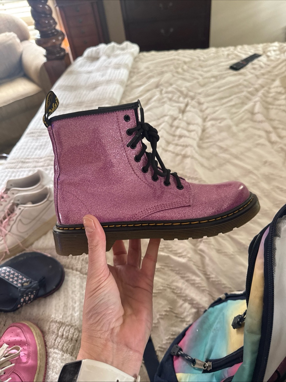 Dr. Martens Kids Glitter Pink Lace-Up Boot